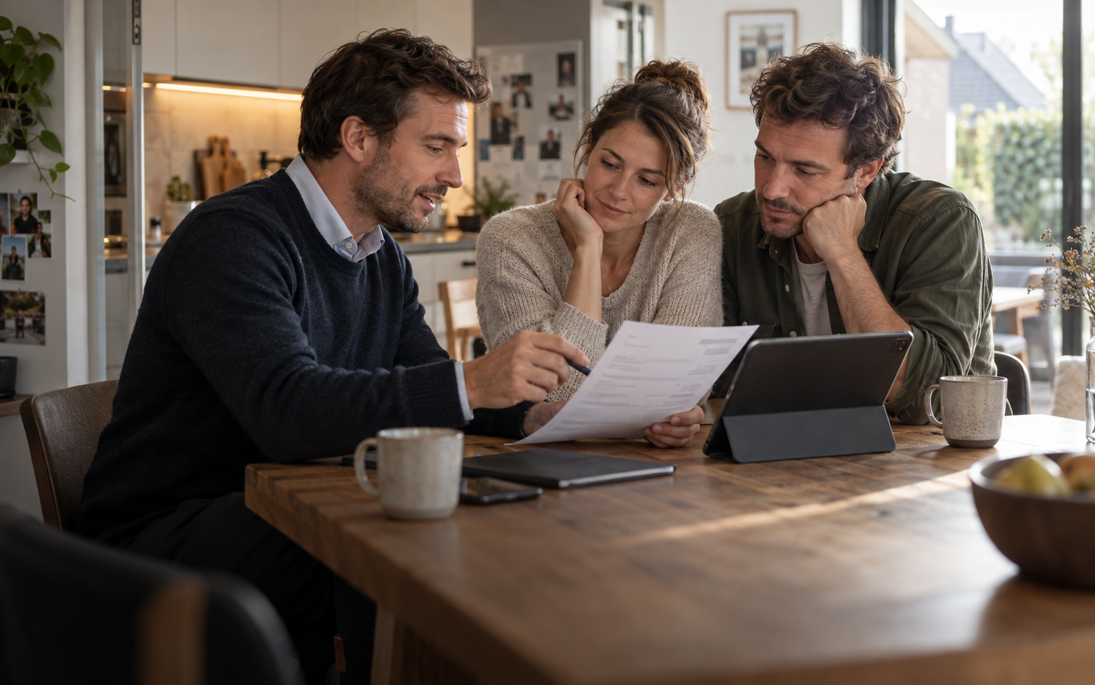 Energieadviseur bespreekt een energiefactuur met bewoners